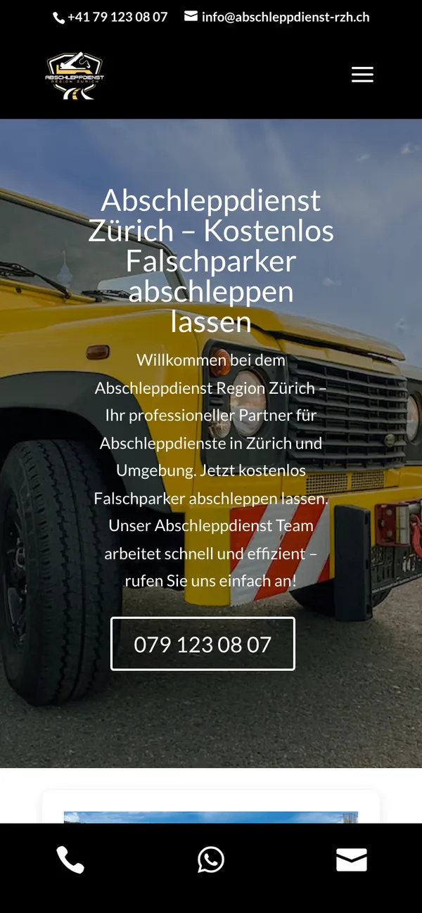 Abschleppdienst Region Zürich – Website auf dem Smartphone