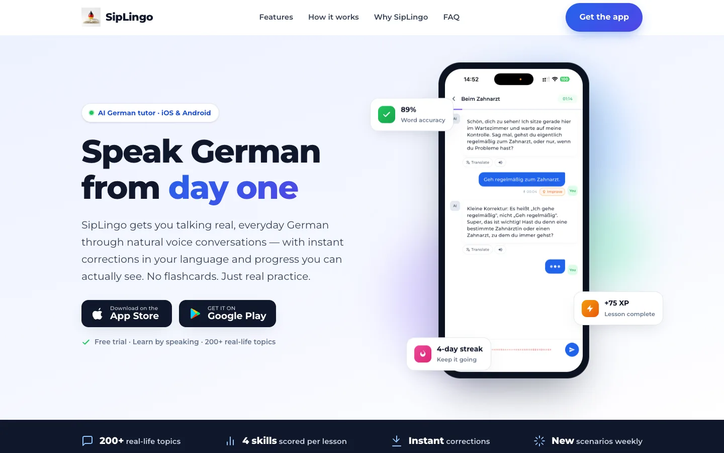 SipLingo – Website auf dem Desktop