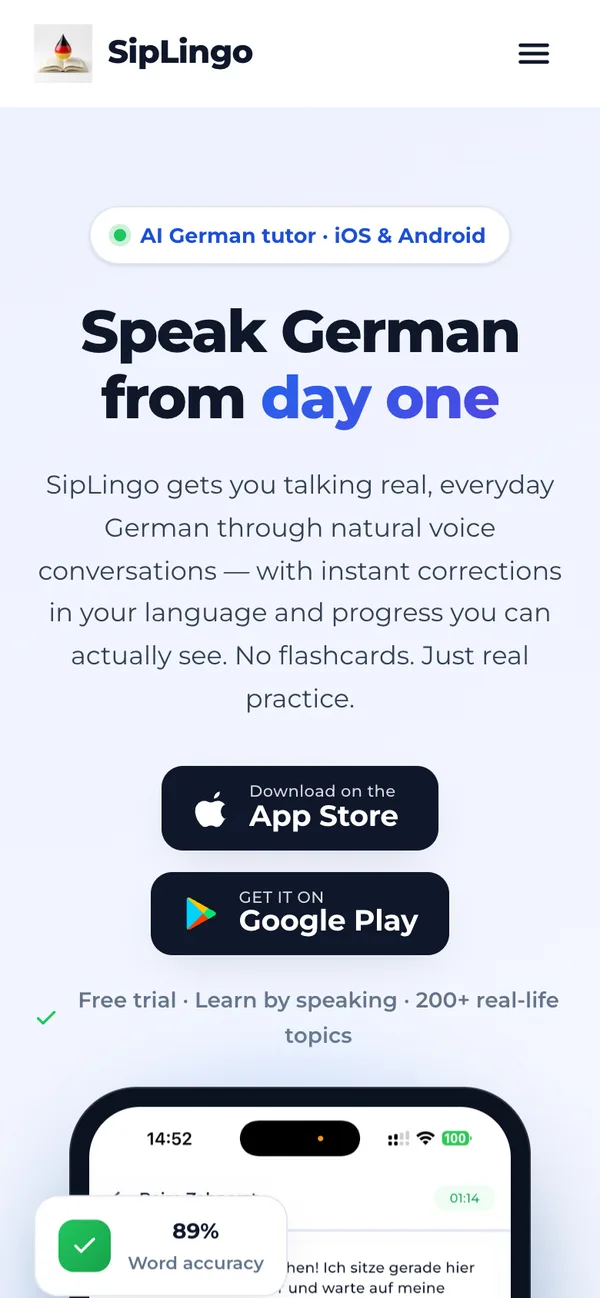 SipLingo auf dem Smartphone