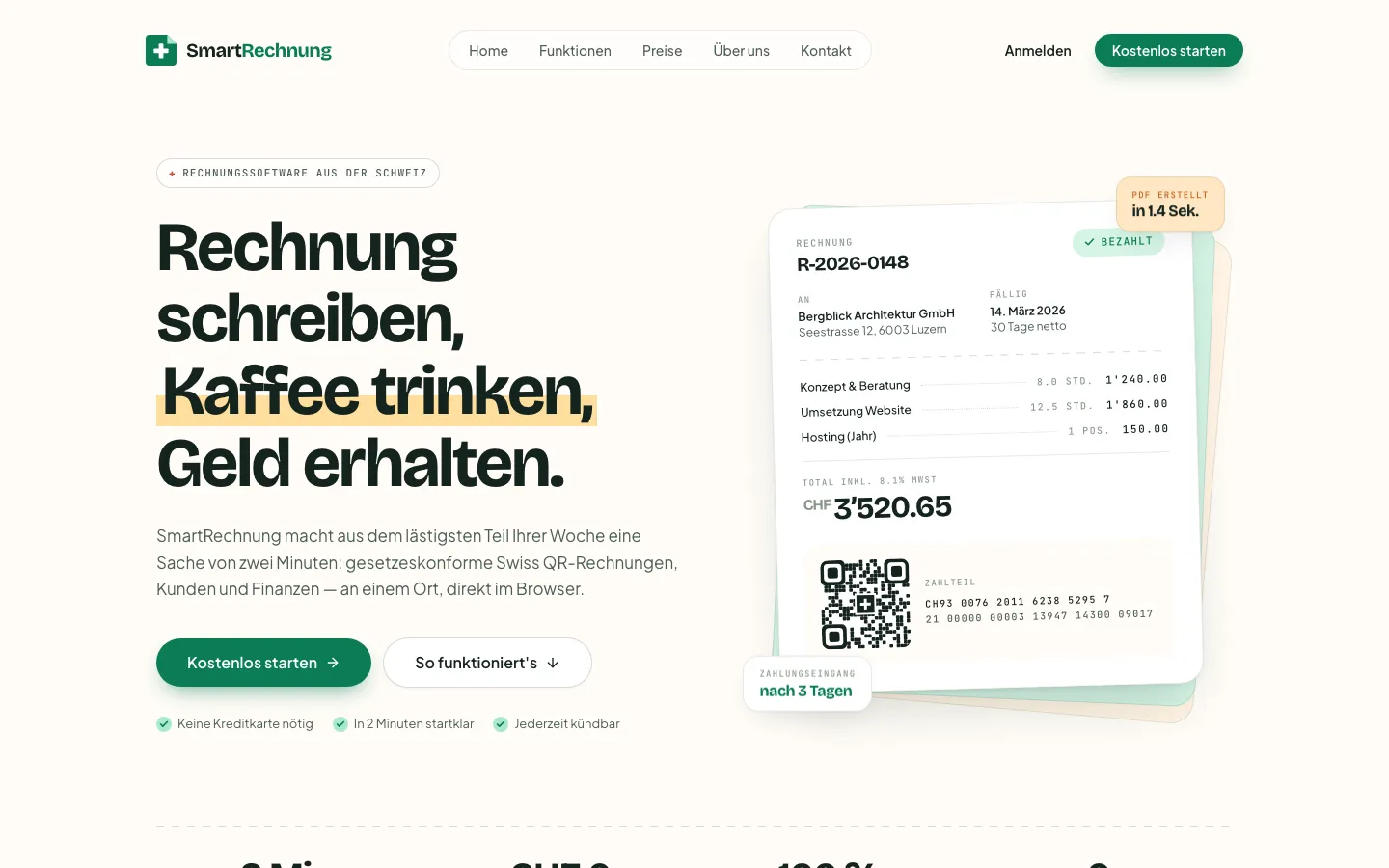 SmartRechnung – Startseite auf dem Desktop