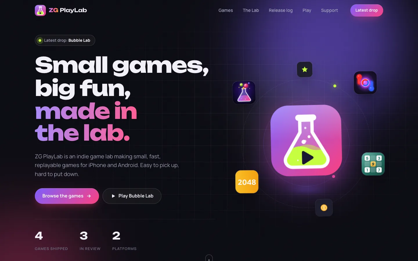 ZG PlayLab – Startseite auf dem Desktop